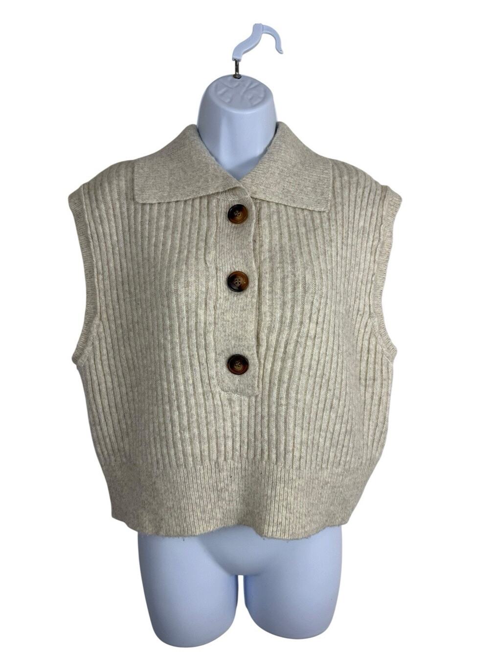 Sincerely Jules Sweater Womens Small Oatmeal Ribbed Vest Button Preppy Knit